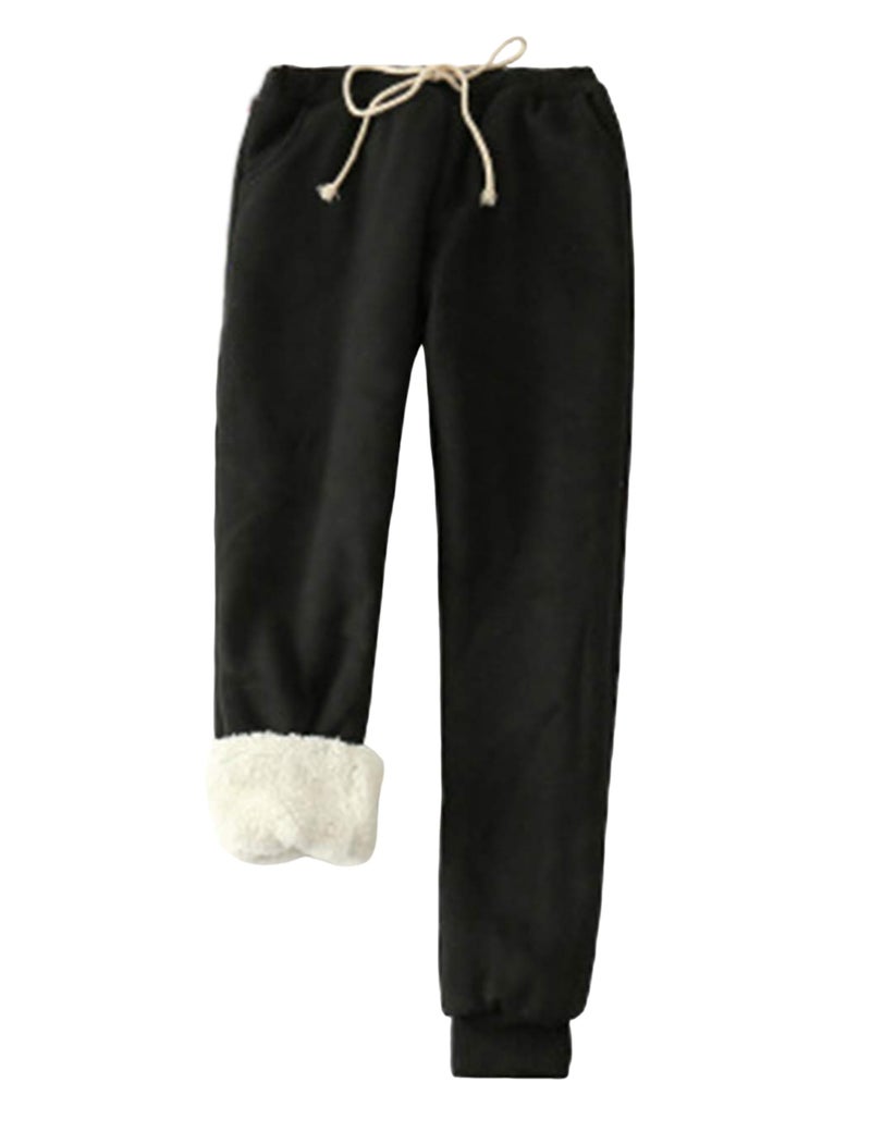 Yeokou Womens Sherpa Lined Sweatpants Winter Warm Fleece Joggers Casual Lounge Pants (Black-XS) - Image 1